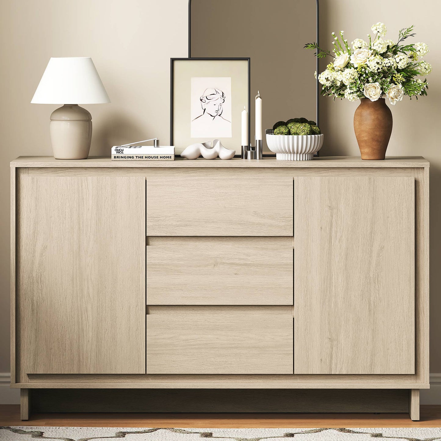 Modern Storage Cabinet with 2 Doors & 3 Drawers