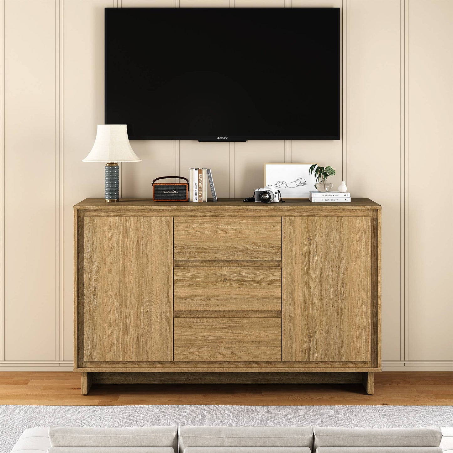 Modern Storage Cabinet with 2 Doors & 3 Drawers