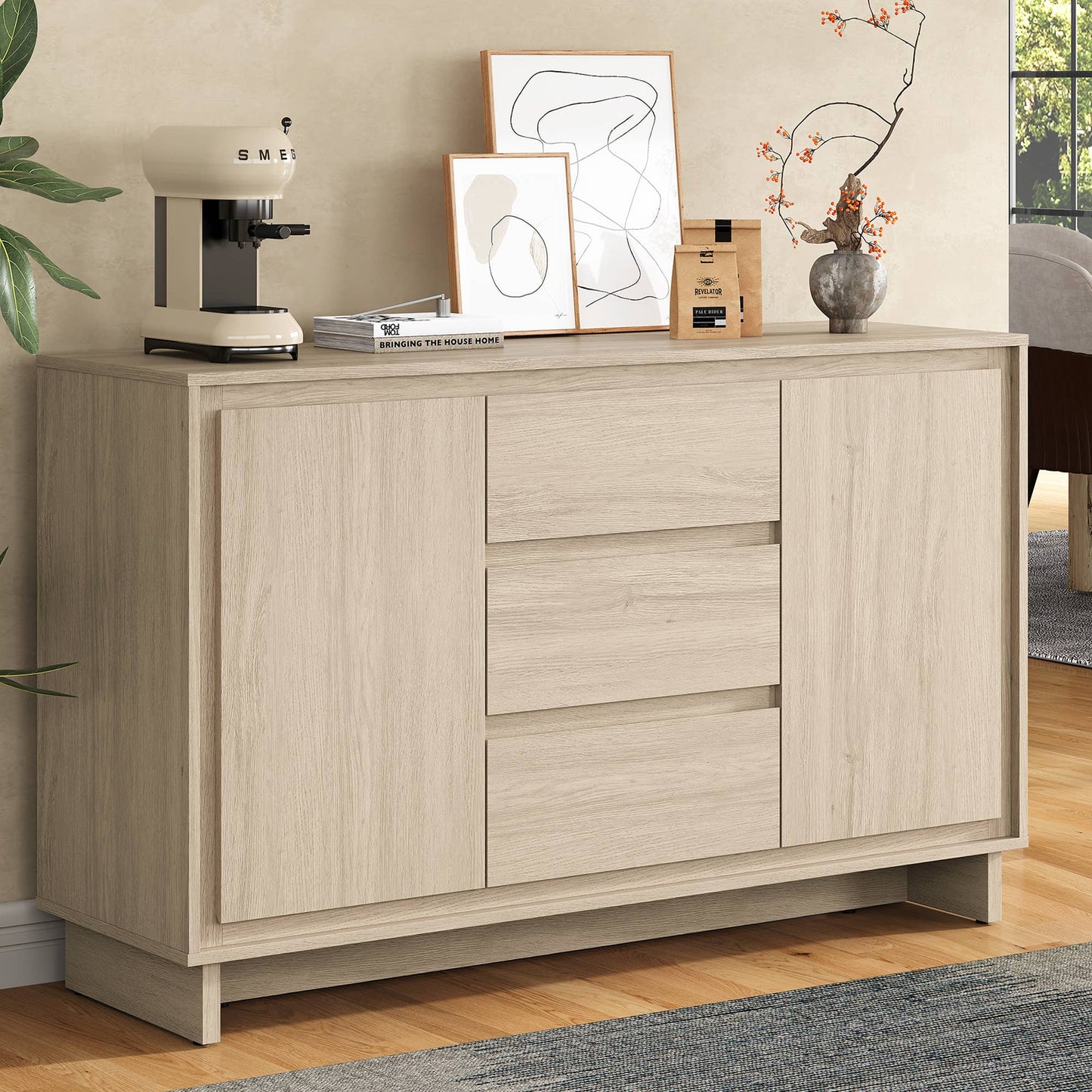 Modern Storage Cabinet with 2 Doors & 3 Drawers